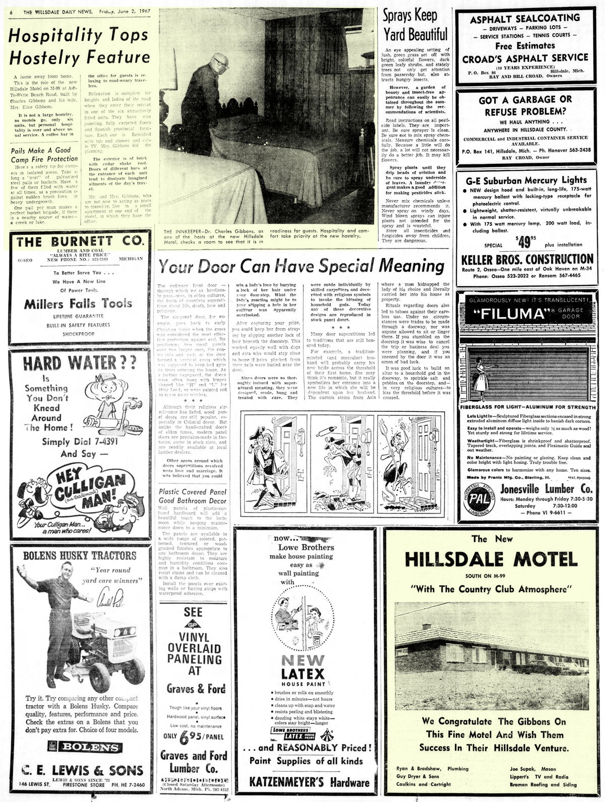 Baw Beese Inn (Hillsdale Motel) - June 2 1967 Article And Ad
